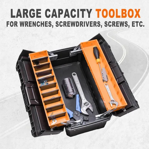 Vista 4 de Caja organizadora de herramientas de plástico portátil de 20 pulgadas, caja de herramientas multifunción con cerradura de 2 capas con asa