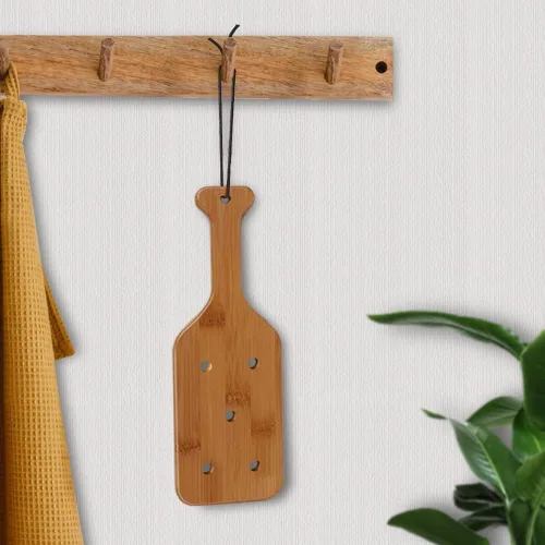 Vista 6 de Paleta de bambú de 12 pulgadas con agujeros, paleta de madera maciza con superficie lisa, paquete de 1