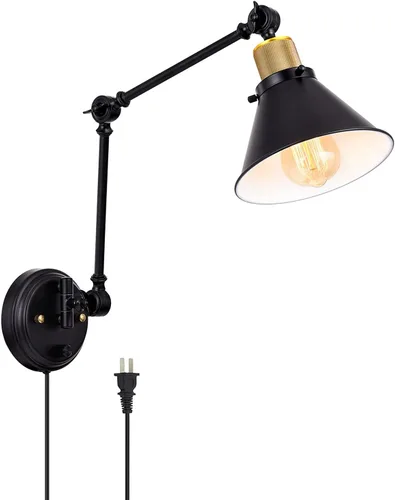 Vista 11 de TRLIFE Aplique de pared enchufable, aplique de pared regulable de latón cepillado, con brazo oscilante, luz de pared enchufable con cable de enchufe