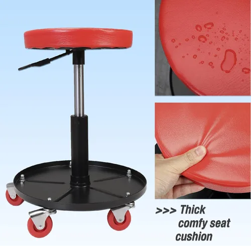 Vista 6 de BIG RED - Asiento de arrastre para garaje/taller: Taburete mecánico neumático ajustable y acolchado con bandeja de almacenamiento para herramientas