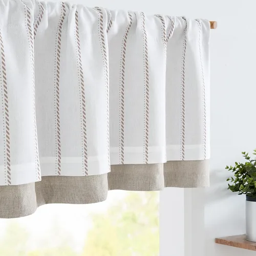 Vista 16 de jinchan Cenefa de Lino a Rayas para Ventanas de 16 Pulgadas Cortinas Opacas para Ventana Pequeña Estilo Granja Cenefa de Doble Capa para Sala