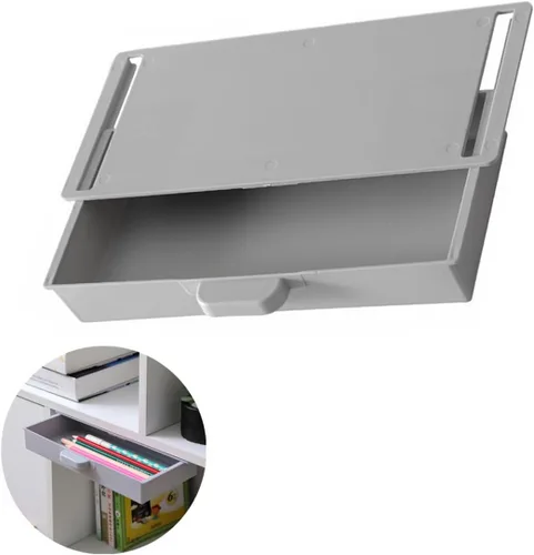 1 caja de almacenamiento oculta autoadhesiva, organizador de cajones debajo del escritorio adecuado para el hogar, la oficina y la escuela (gris).