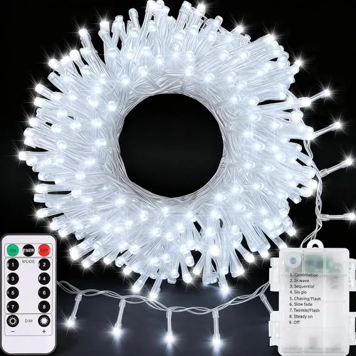 Vista 14 de Paquete de 2 luces de hadas que funcionan con pilas, 200 luces LED de 66 pies de alambre plateado parpadeantes, 8 modos de temporizador automático