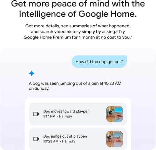 Vista 5 de Google Nest Cam Indoor (con cable, 3ª generación) - Cámara de seguridad con video 2K y Gemini, visión nocturna, audio bidireccional, funciona