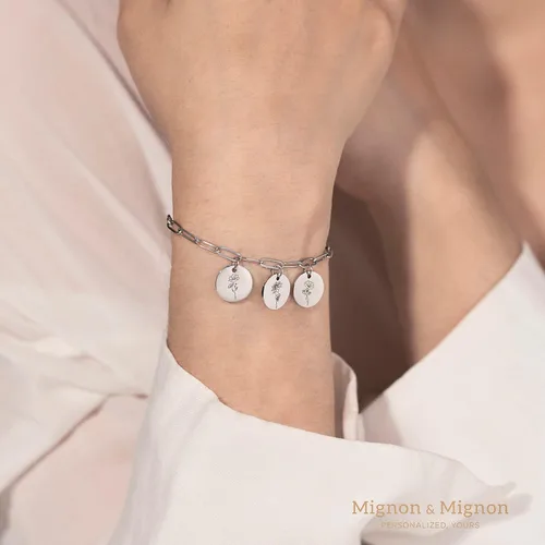 Vista 7 de MignonandMignon Pulseras de flores de nacimiento para mamá, personalizadas, cumpleaños, amistad, encanto, cadena de oro para mujeres, adolescentes