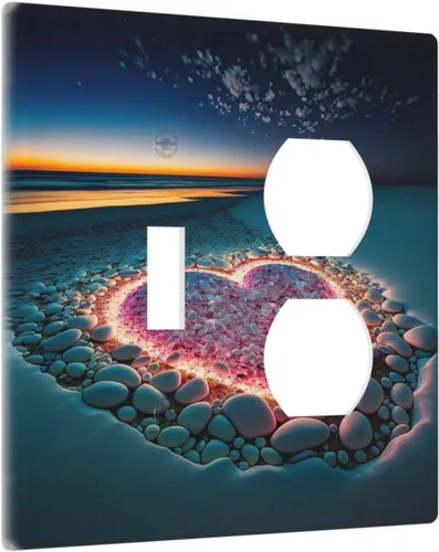 Vista 2 de Placa decorativa para interruptor de luz, playa, rosa, escena nocturna, 2 bandas, 1 palanca, 1 placa de pared dúplex, decoración de placa