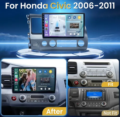 Vista 2 de Radio de coche 8-Core 4+32G para Honda Civic 2006-2011: Android 13 estéreo inalámbrico Carplay Android Auto, 10 "pantalla táctil 1280 * 800 5G WiFi