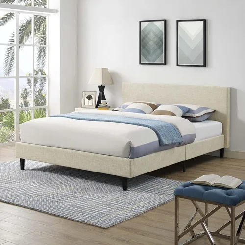 Vista 5 de Modway Anya - Cama tapizada de plataforma blanca con soporte de listones de madera