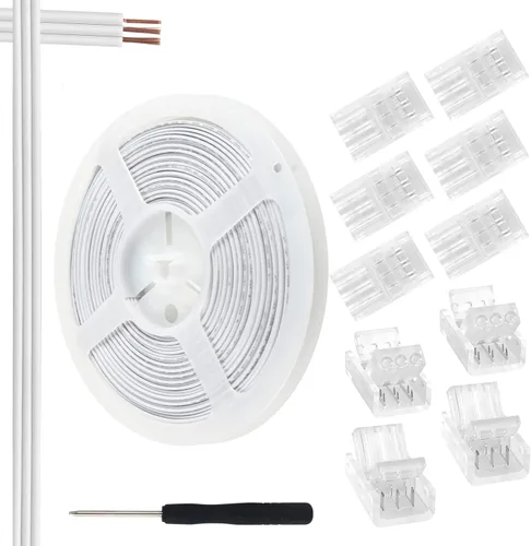 Vista 11 de RGBZONE 10 piezas de 2 pines de 8 mm de tira LED a conectores de cable y 10 m/32.8 pies de cable de extensión de 2 pines para tiras de luces LED