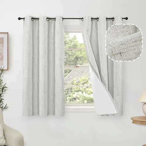 Vista 50 de Cortinas Opacas de Lino Azul Bebé para Guardería de 40 Pulgadas de Largo, 2 Paneles, Cortinas Cortas con Aislamiento Térmico Boho de Bloqueo Total