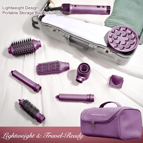 Vista 10 de StyleVibe Air Styler, cepillo para secador de pelo y secador de pelo con estuche de viaje, rizos de envoltura automática (L/R), secado rápido