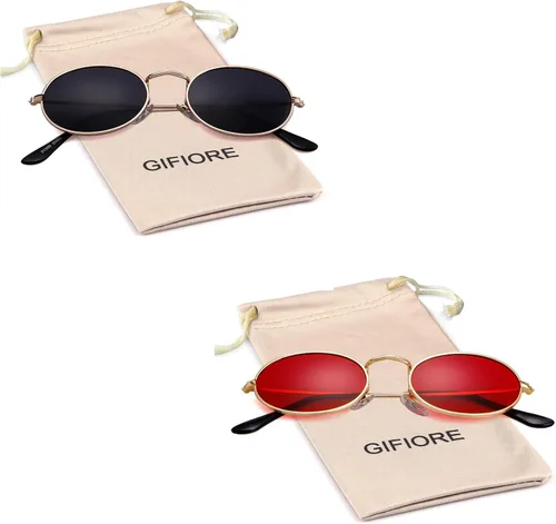 Vista 7 de GIFIORE Gafas de sol ovaladas, estilo vintage, retro, de los años 90, gafas de sol de diseñador de moda para mujeres