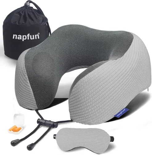 Vista 7 de napfun Almohada cervical para viajar, almohada cervical de viaje mejorada para avión, almohada de viaje de espuma viscoelástica 100% pura