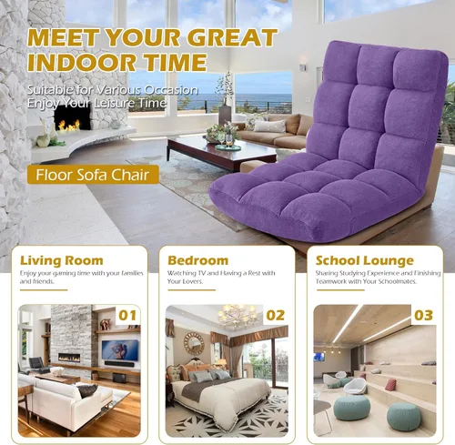 Vista 35 de Silla plegable para juegos de suelo de 14 posiciones, acolchada y ajustable, con algodón transpirable y terciopelo coral agradable a la piel