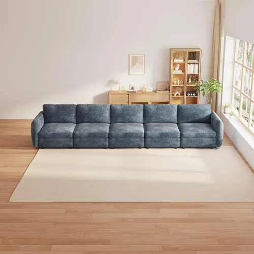 Vista 195 de Guyii Sofá modular de terciopelo, moderno sofá de 4 plazas de gran tamaño con 3 almohadas y reposapiés de almacenamiento, sofá convertible de 115.74
