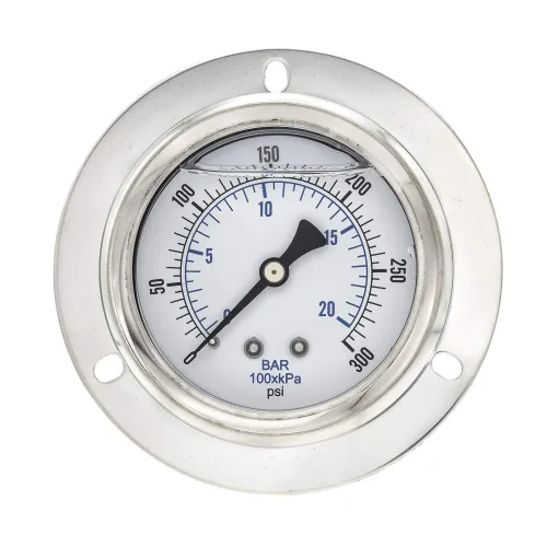 Vista 6 de PIC Gauges 204L-404M Medidor de presión relleno de glicerina con brida frontal con carcasa SS/bisel, internos de latón, lente de PC, esfera de 4