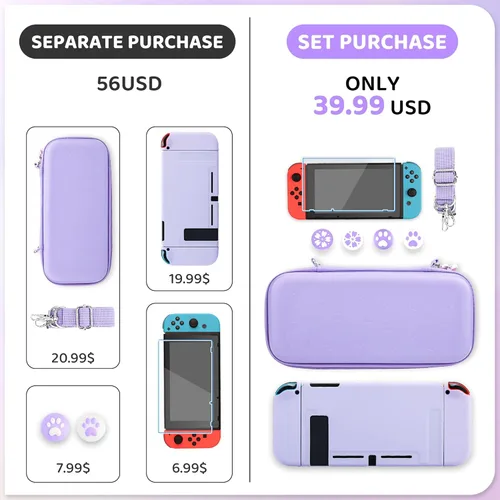 Vista 4 de RHOTALL Case for Nintendo Switch, Potable Carrying Case for Switch with Soft Cover, Screen Protector, 4 Thumb Caps, Wrist band and Shoulder strap