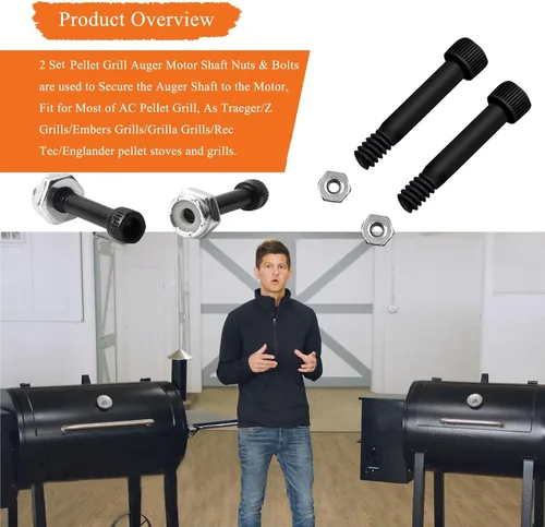 Vista 2 de Juego de 2 tuercas y pernos de repuesto para eje de motor de barrena 74072, apto para Traeger, Pit Boss, Z-Grills, Rec Tec y la mayoría