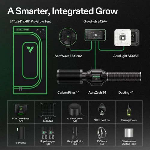 Vista 8 de VIVOSUN Smart Pro - Kit de tienda de cultivo de 2 x 2 pies, 1 planta, control automático integrado con WiFi con GrowHub E42A+, luz LED
