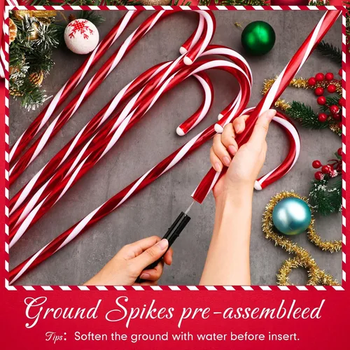 Vista 5 de Treela 12 luces de bastón de caramelo de Navidad de 36 pulgadas para decoración al aire libre, luces LED de estaca para patio, césped, jardín