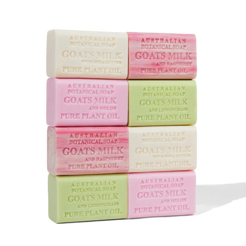 Australian Botanical Soap Colección de jabón de leche de cabra, barras de 6.6 onzas, leche de cabra con karité, melón rosa, hierba limón y