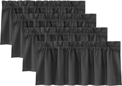 Vista 35 de H.VERSAILTEX Cenefas de cortina 100% opacas para ventanas, 2 paneles con aislamiento térmico, bolsillo para barra, pequeña cenefa corta para cocina