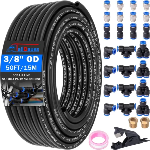 Vista 14 de Kit de Tubo de Línea de Aire, Accesorios de Conexión Rápida de Línea de Aire de 1/4" 3/8" con Tubo de Manguera de Aire de Nylon DOT de 6,35 mm x 10