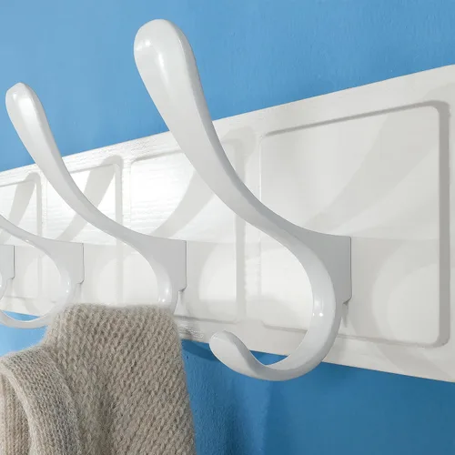 Vista 6 de SKOLOO Perchero de pared estilo escandinavo con 6 ganchos tallados en bloque de madera, colgador de pared para abrigos, sombreros, ropa, bufandas