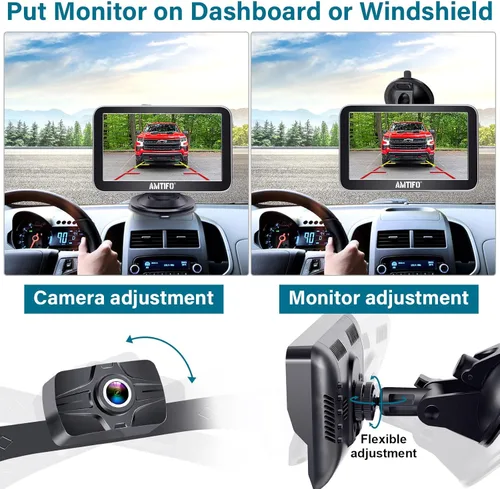 Vista 6 de Cámara de respaldo de 7 pulgadas Monitor Camión: 2K USB Plug-Play Fácil de configurar sin deslumbramiento Luces LED Cámara de visión trasera