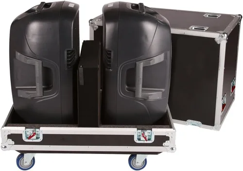 Vista 8 de Gator Cases G-Tour Series ATA Style Road Case para (2) gabinetes de altavoces QSC K8 con almacenamiento de cables y ruedas resistentes de 4 pulgadas