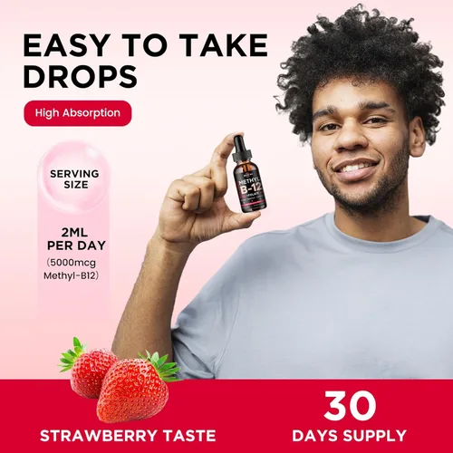 Vista 5 de Gotas líquidas de vitamina B12, vitaminas B12 de 5000 mcg, suplemento de complejo de vitamina B con metilcobalamina B12 sublingual, vitamina B6