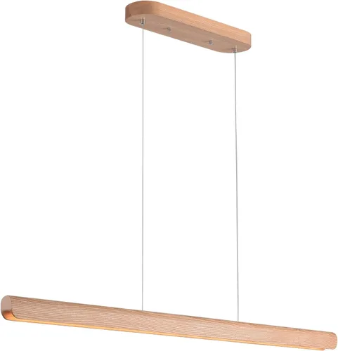 Vista 13 de Lámpara colgante lineal natural de madera maciza de 3 luces, moderna lámpara colgante LED regulable, candelabro para mesa de comedor, isla