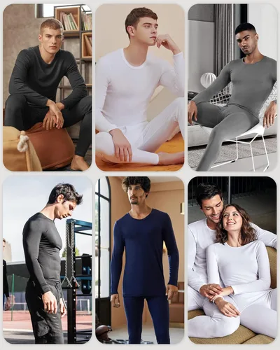Vista 7 de WEERTI Ropa interior térmica para hombre capa base de tela polar con forro polar
