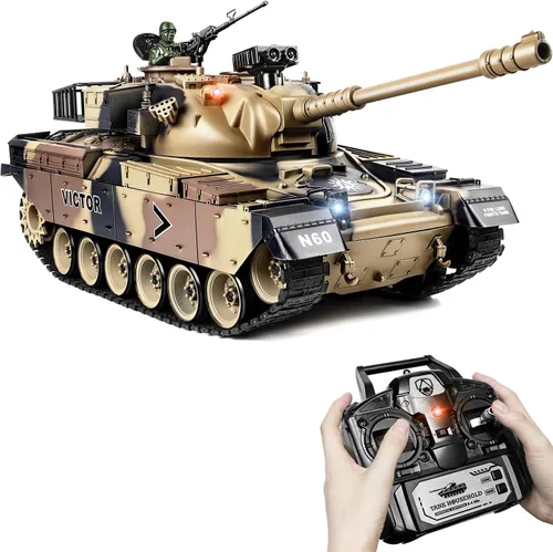 Vista 8 de Supdex Tanque RC 1:18, 2.4Ghz US M60 modelo de tanque de control remoto, juguete militar de batalla de 15 canales con humo, sonido ligero
