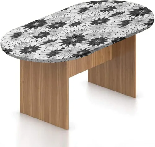 Vista 17 de XISUNYA Mantel ovalado ajustable de poliéster elástico, estructura tecnológica con rayas onduladas y estampado a cuadros, se adapta a mesas ovaladas