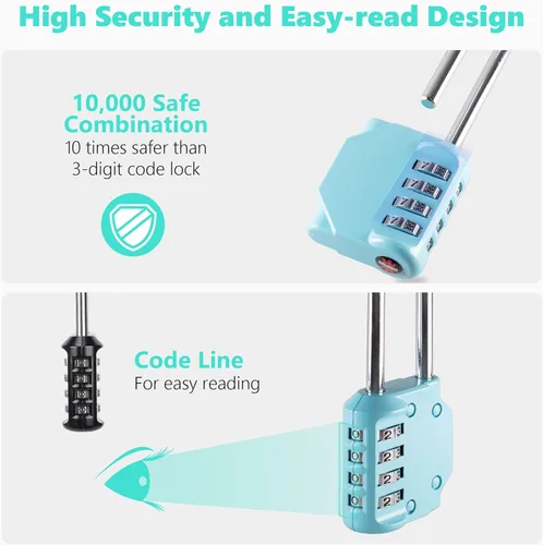 Vista 4 de CL21AS - Candado de combinación con grillete largo de 2.6 pulgadas, 4 dígitos, candado de combinación para casillero de gimnasio, escuela, puertas