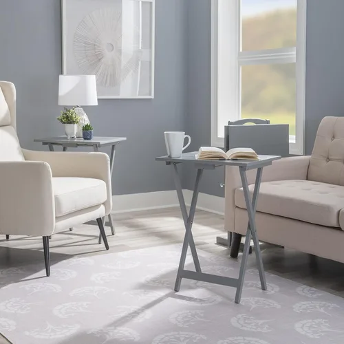 Vista 2 de Linon Home Décor SAMM TV, juego de mesa de bandeja gris