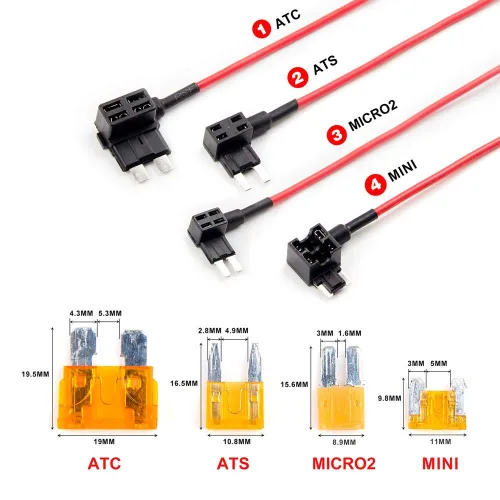 Vista 5 de Dash Cam Hardwire Kit, Mini/Micro USB Hard Wire Kit for Dashcam, 12V-24V to 5V Car Dash Camera Charger Power Cord, ATO/ATC(ACS)/ACN Mini/ACZ Micro2