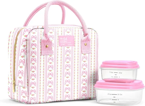 Vista 13 de Fit & Fresh Bloomington - Lonchera grande aislada para trabajar con contenedores, resistente a las manchas, cierre de cremallera, pequeñas flores