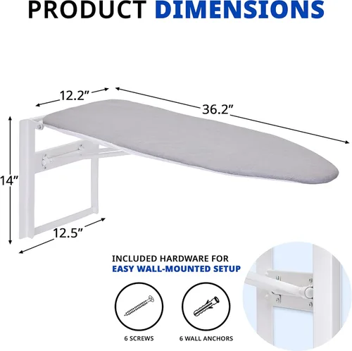 Vista 5 de Ivation Tabla de planchar para montar en la pared, plegable de 36.2 x 12.2 pulgadas, estación de planchado plegable para el hogar, apartamento