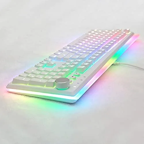 Vista 3 de i-rocks Teclado mecánico para juegos K71M RGB con perilla de control de medios, interruptores azules, 107 teclas con NKRO completo, teclas PBT