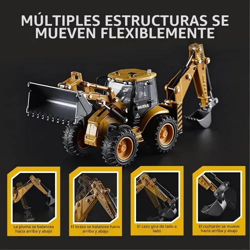 Vista 4 de Retroexcavadora, excavadora, camión, juguetes para niños, 1/50, construcción de vehículos de ingeniería de metal, tractor, colección de modelos