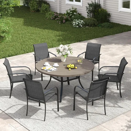 Vista 90 de VICLLAX Juego de comedor de patio de 7 piezas para 6, juego de muebles de exterior incluye mesa rectangular de 59 pulgadas para exteriores y 6