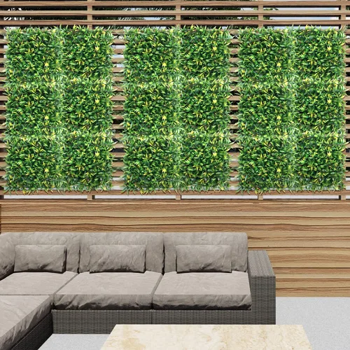 Vista 2 de E&K Panel de valla de plantas artificiales de 20 x 20 pulgadas, hojas sintéticas, césped, panel de privacidad para interiores y exteriores