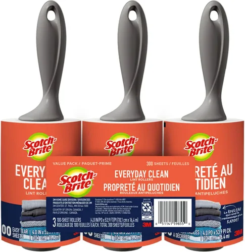 Scotch-Brite Everyday Clean - Rodillo quitapelusas, paquete de 3, removedor de pelusas para pelo de mascotas, ropa oscura, muebles y superficies