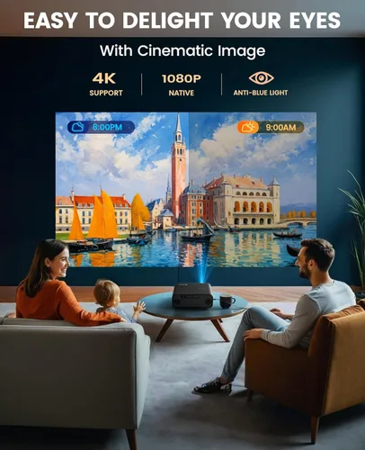 Vista 2 de [Enfoque automático/soporte 4K] Proyector con WiFi 6 y Bluetooth 5.2, 700ANSI nativo 1080P proyector de película para exteriores, WiMiUS P62 Auto 6D