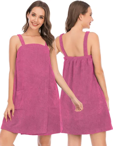 Vista 55 de Veseacky Toalla de baño para mujer con bolsillo, bata de spa ajustable y diadema facial