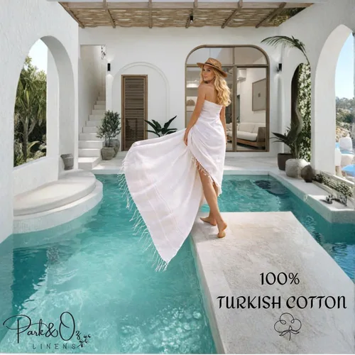 Vista 2 de PARK&OZ - Toalla de playa turca de gran tamaño, 100% algodón, secado rápido y sin arena, 72 x 40 pulgadas, ultra absorbente, ligera y compacta Blanco