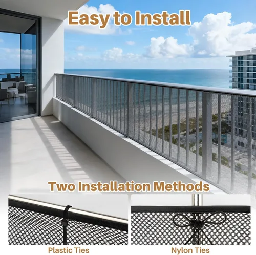 Vista 2 de MAQIHAN - Red de balcón MAQIHAN de 6.5 x 3 pies para mascotas, red de seguridad para escaleras, reutilizable, duradera, red de balcón para gatos