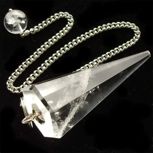 Vista 4 de Wixine 1 péndulo de cristal blanco de cristal de cuarzo para radiestesia, Plata, Cuarzo
